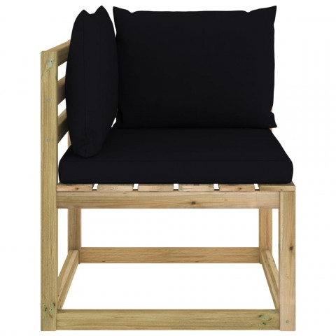 Canapé d'angle de jardin avec coussins bois imprégné - Couleur des coussins au choix