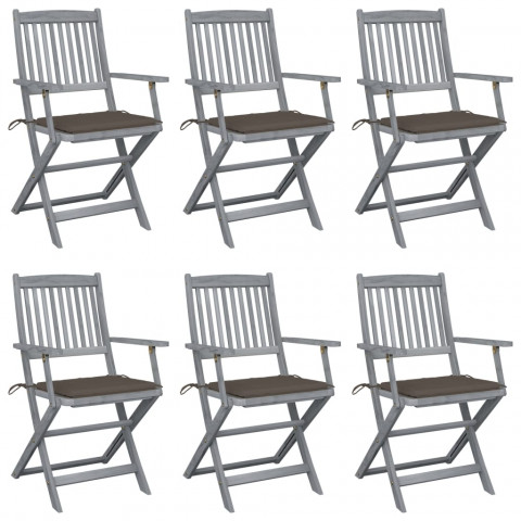 Chaises pliables d'extérieur 6 pcs avec coussins bois d'acacia - Couleur au choix