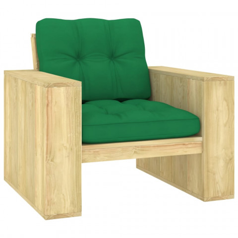 Chaise de jardin bois de pin imprégné avec coussins - Couleur au choix