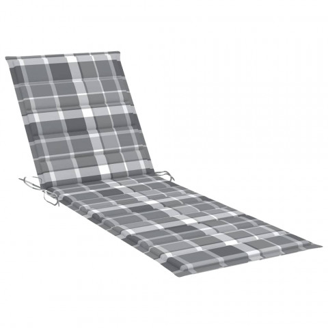 Chaise longue avec coussin carreaux gris bois de pin imprégné