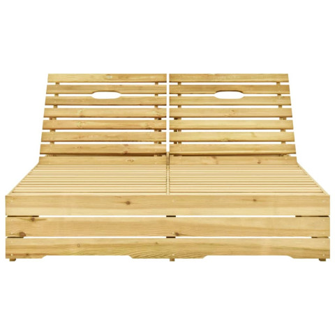 Transat chaise longue bain de soleil lit de jardin terrasse meuble d'extérieur 198 x 135 x (30-75) cm double et coussins crème bois de pin imprégné helloshop26 02_0012753