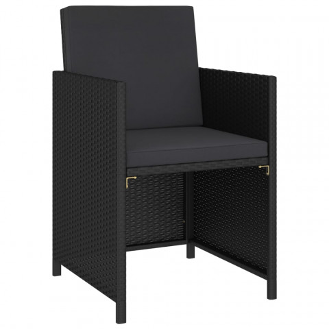 Mobilier à dîner de jardin 6pcs et coussins résine tressée noir