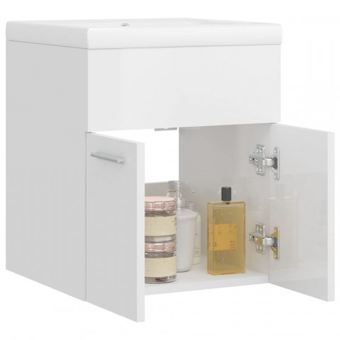 Armoire avec lavabo intégré blanc brillant aggloméré