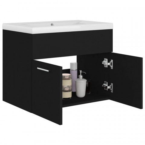 Armoire d'évier avec lavabo intégré noir aggloméré