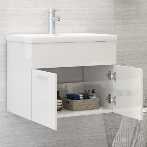 Armoire avec lavabo intégré blanc brillant aggloméré