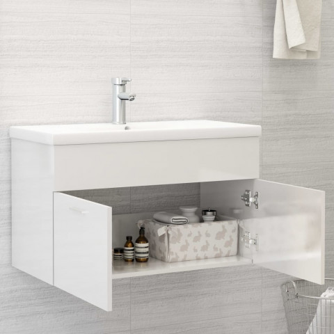 Armoire avec lavabo intégré blanc brillant aggloméré