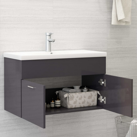 Armoire avec lavabo intégré gris brillant aggloméré