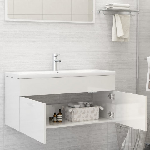 Armoire avec lavabo intégré blanc brillant aggloméré