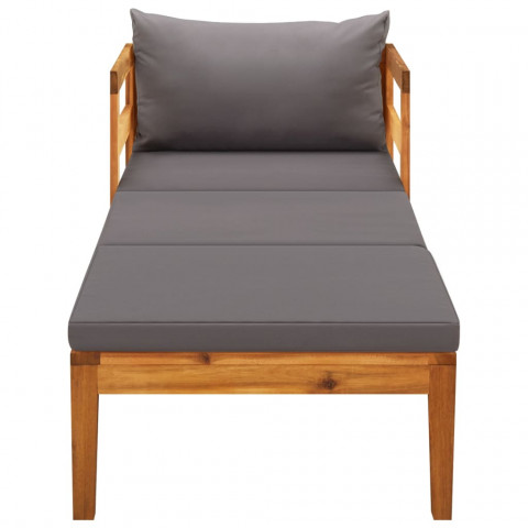 Chaise longue avec coussins gris foncé bois d'acacia solide