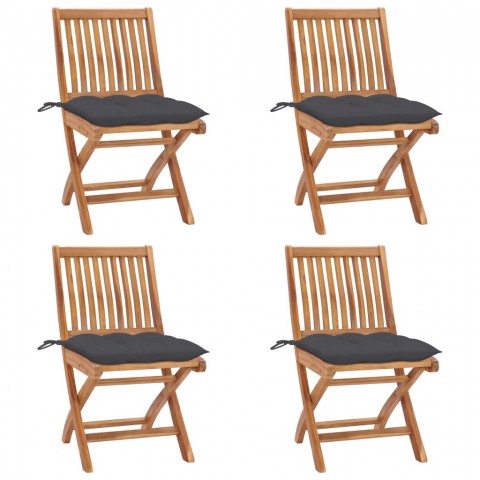 Chaises pliables de jardin avec coussins teck solide - Couleur des coussins et nombre de chaises au choix