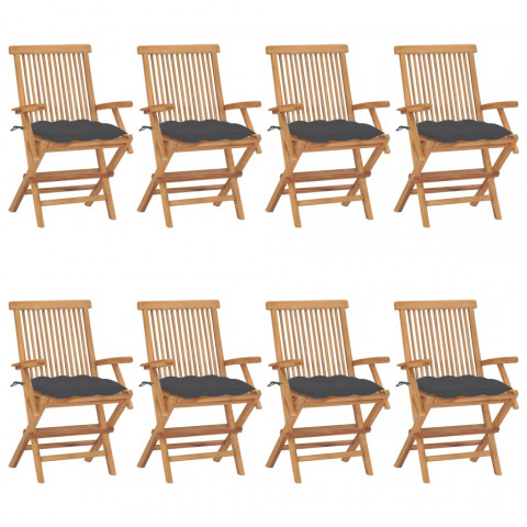 Chaises de jardin avec coussins anthracite 8 pcs teck massif - Couleur des coussins au choix