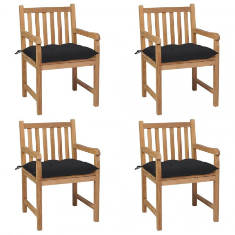 Chaises de jardin avec coussins teck solide - Couleur et nombre de places au choix