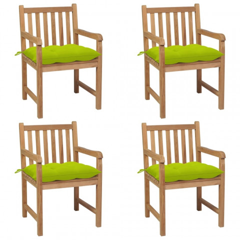 Chaises de jardin avec coussins teck solide - Couleur et nombre de places au choix