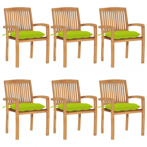Chaises de jardin empilables avec coussins 6 pcs teck solide - Couleur des coussins au choix