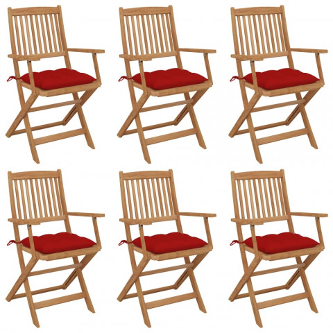 Chaises pliables de jardin avec coussins bois d'acacia - Couleur et nombre de places au choix