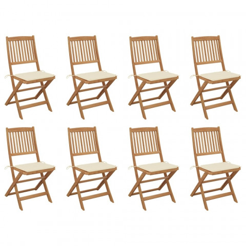 Chaises pliables d'extérieur avec coussins 8 pcs bois d'acacia - Couleur au choix