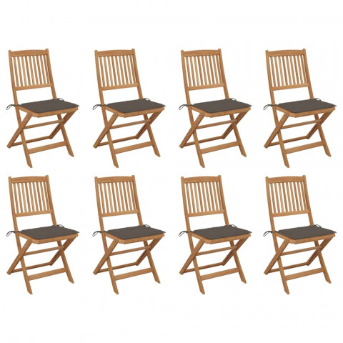 Chaises pliables d'extérieur avec coussins 8 pcs bois d'acacia - Couleur au choix