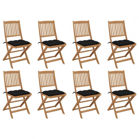 Chaises pliables d'extérieur avec coussins 8 pcs bois d'acacia - Couleur au choix