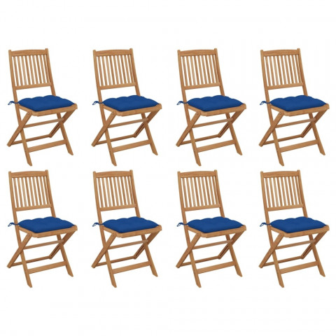 Chaises pliables d'extérieur avec coussins 8 pcs bois d'acacia - Couleur au choix