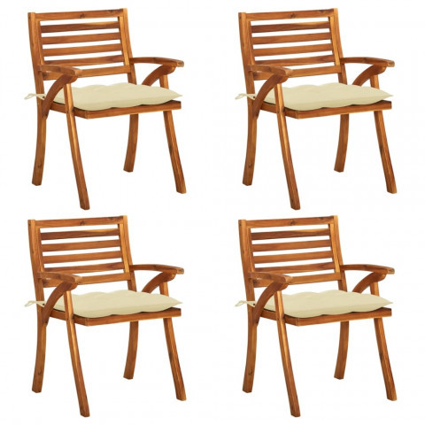 Chaises de jardin avec coussins bois de teck solide - Couleur et nombre de places au choix