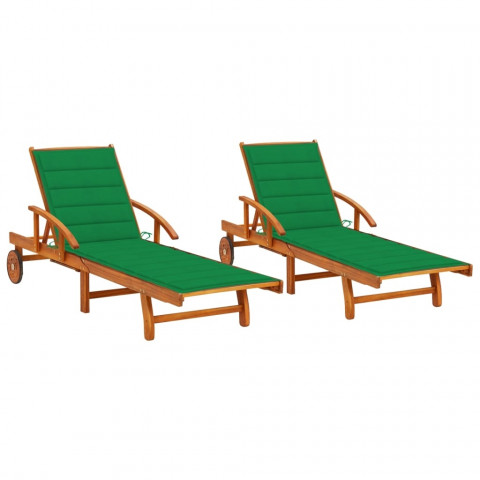 Chaises longues 2 pcs avec coussins bois d'acacia solide - Couleur au choix
