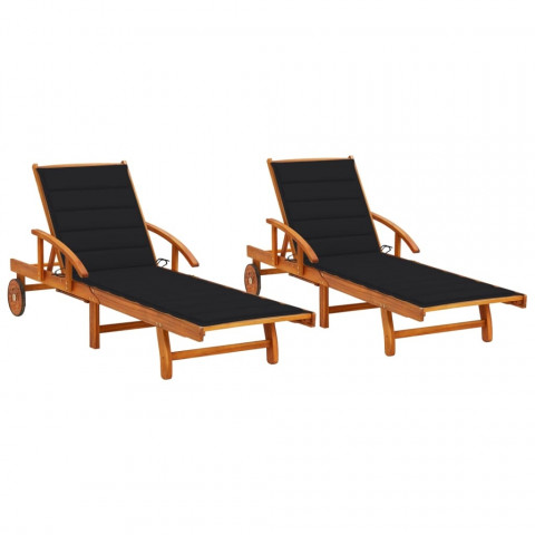 Chaises longues 2 pcs avec coussins bois d'acacia solide - Couleur au choix