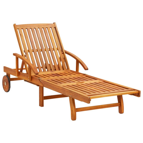Lot de 2 transats chaise longue bain de soleil de jardin d'extérieur avec table et coussins acacia solide - Couleur au choix