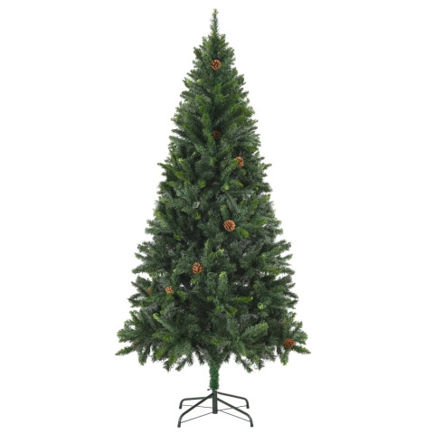 Sapin de noël artificiel avec led et pommes de pin vert 210 cm