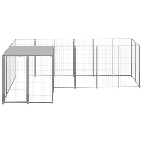 Chenil extérieur cage enclos parc animaux chien argenté 4,84 m² acier  02_0000278