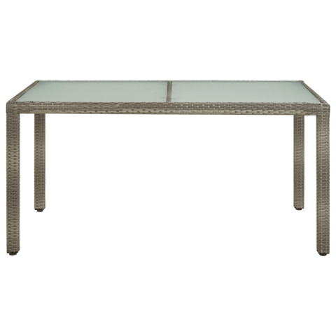 Table de jardin 150x90x75 cm verre trempé et poly rotin gris