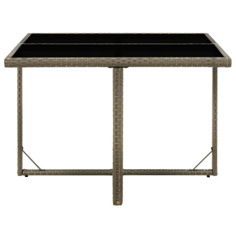 Table de jardin gris 109x107x74 cm résine tressée et verre