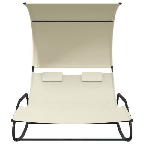 Transat chaise longue bain de soleil double à bascule avec auvent 175,5 x 137,5 x 182,5 cm - Couleur au choix