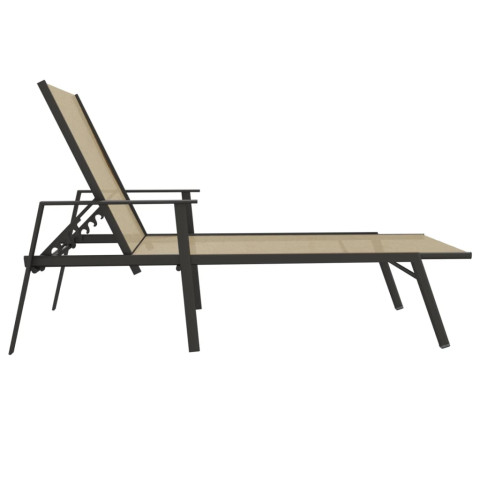 Transat chaise longue bain de soleil lit de jardin terrasse meuble d'extérieur acier et tissu textilène crème helloshop26 02_0012248