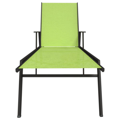 Transat chaise longue bain de soleil lit de jardin terrasse meuble d'extérieur acier et tissu textilène vert helloshop26 02_0012251