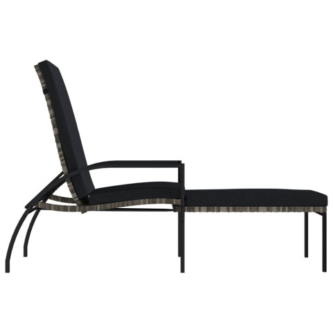 Transat chaise longue bain de soleil lit de jardin terrasse meuble d'extérieur avec repose-pied résine tressée gris helloshop26 02_0012590
