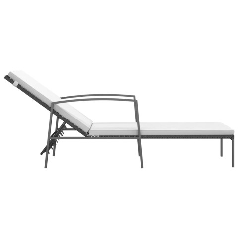 Transat chaise longue bain de soleil lit de jardin terrasse meuble d'extérieur avec coussin résine tressée noir helloshop26 02_0012531