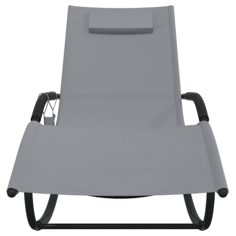 Lot de deux chaises longues à bascule acier et textilène gris helloshop26 02_0011968