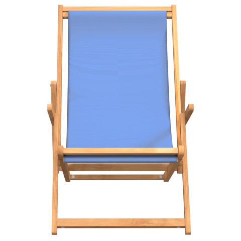 Chaise de plage pliable bois de teck solide bleu