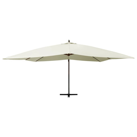 Parasol en porte-à-faux avec mât en bois 400x300 cm blanc sable
