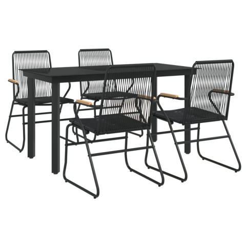 Mobilier à dîner de jardin 5 pcs noir rotin pvc