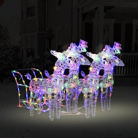 Décoration de noël avec rennes et traîneau acrylique – Nombre de LED et couleur d'éclairage au choix
