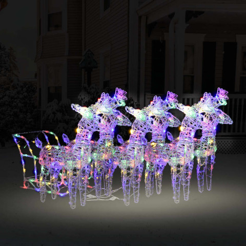 Décoration de noël avec rennes et traîneau acrylique – Nombre de LED et couleur d'éclairage au choix