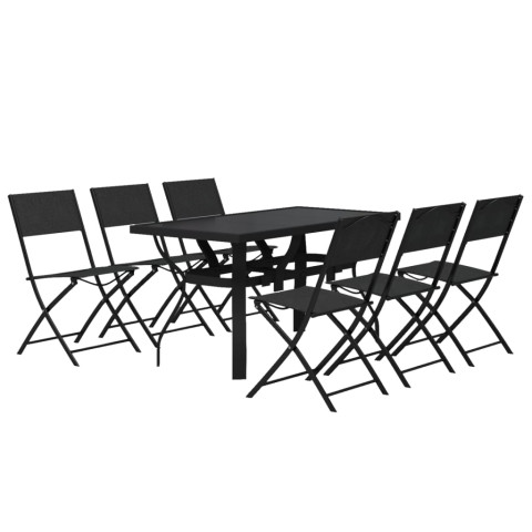 Ensemble de salle à manger de jardin 7 pcs gris et noir