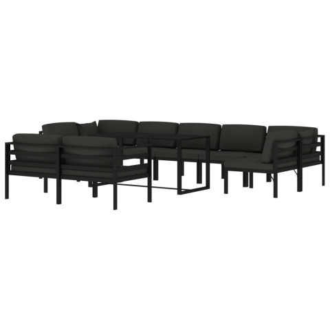 Salon de jardin 10 pcs avec coussins aluminium anthracite