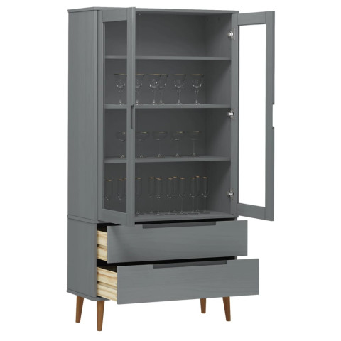 Armoire à vitrine molde gris 90x35x175 cm bois de pin massif