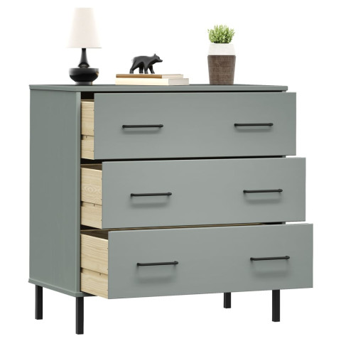 Commode avec 3 tiroirs gris 77x40x79,5 cm bois massif oslo