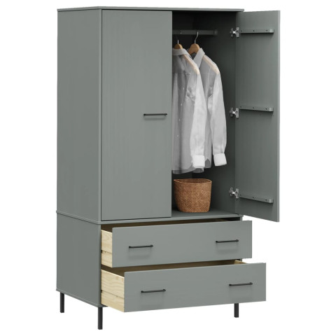 Garde-robe avec pieds en métal gris 90x55x172,5 cm bois oslo