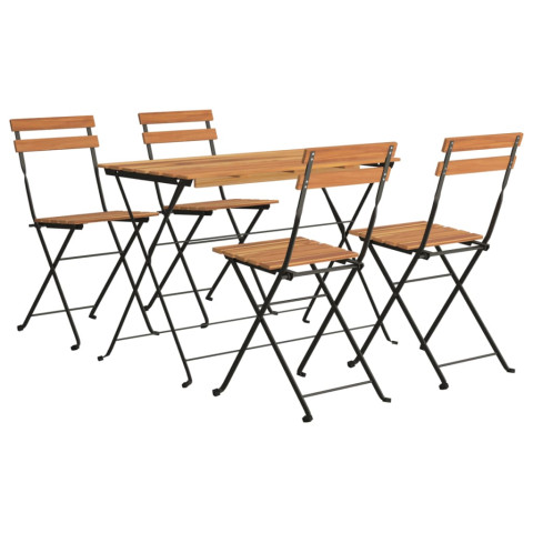 Ensemble de bistro pliable 5 pcs bois d'acacia solide et acier