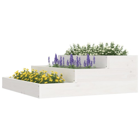 Jardinière blanc 78x78x27 cm bois massif de pin