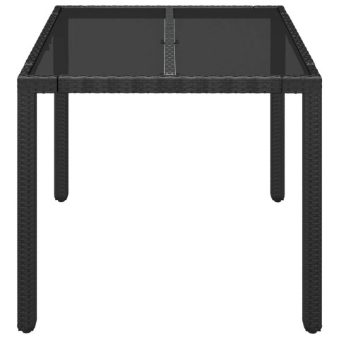 Table de jardin dessus en verre noir 90x90x75 cm résine tressée